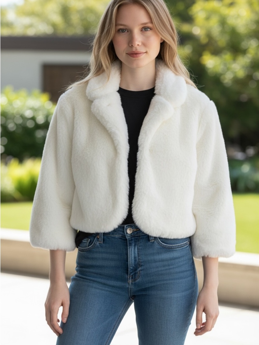 Laundry By Shelli Segal Ivory Plush Faux Fur Jacket